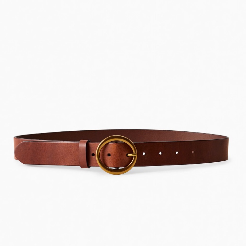 Aritzia Auxiliary Classic Leather Belt Brown Cognac Gold Brass XS
